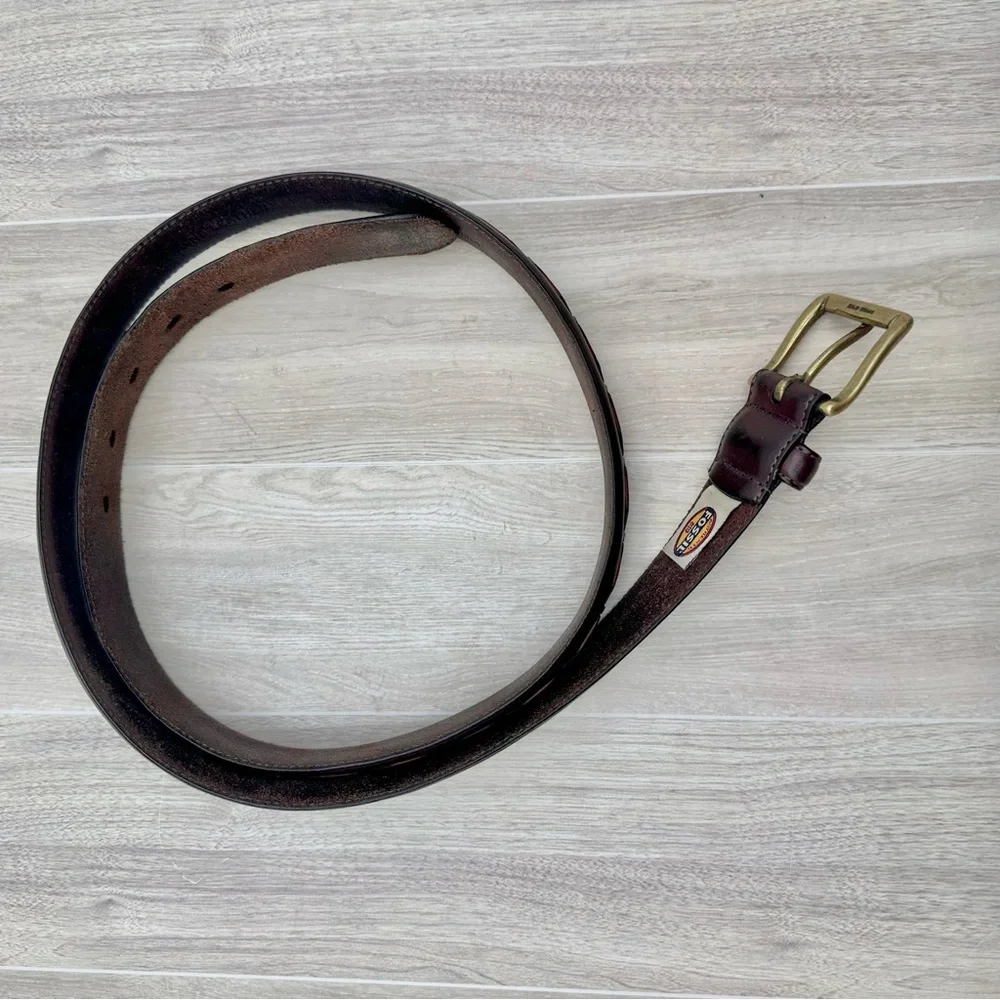 Fossil Men’s Genuine Brown Leather Belt Braided Woven Solid Brass Buckle | Sz 42